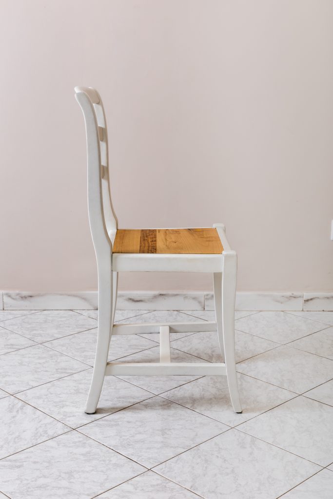 White and wood chair